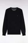 Round neck sweater in black wool and cotton, straight cut