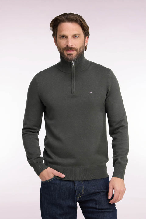 Straight cut khaki wool and cotton trucker neck sweater - Image 3