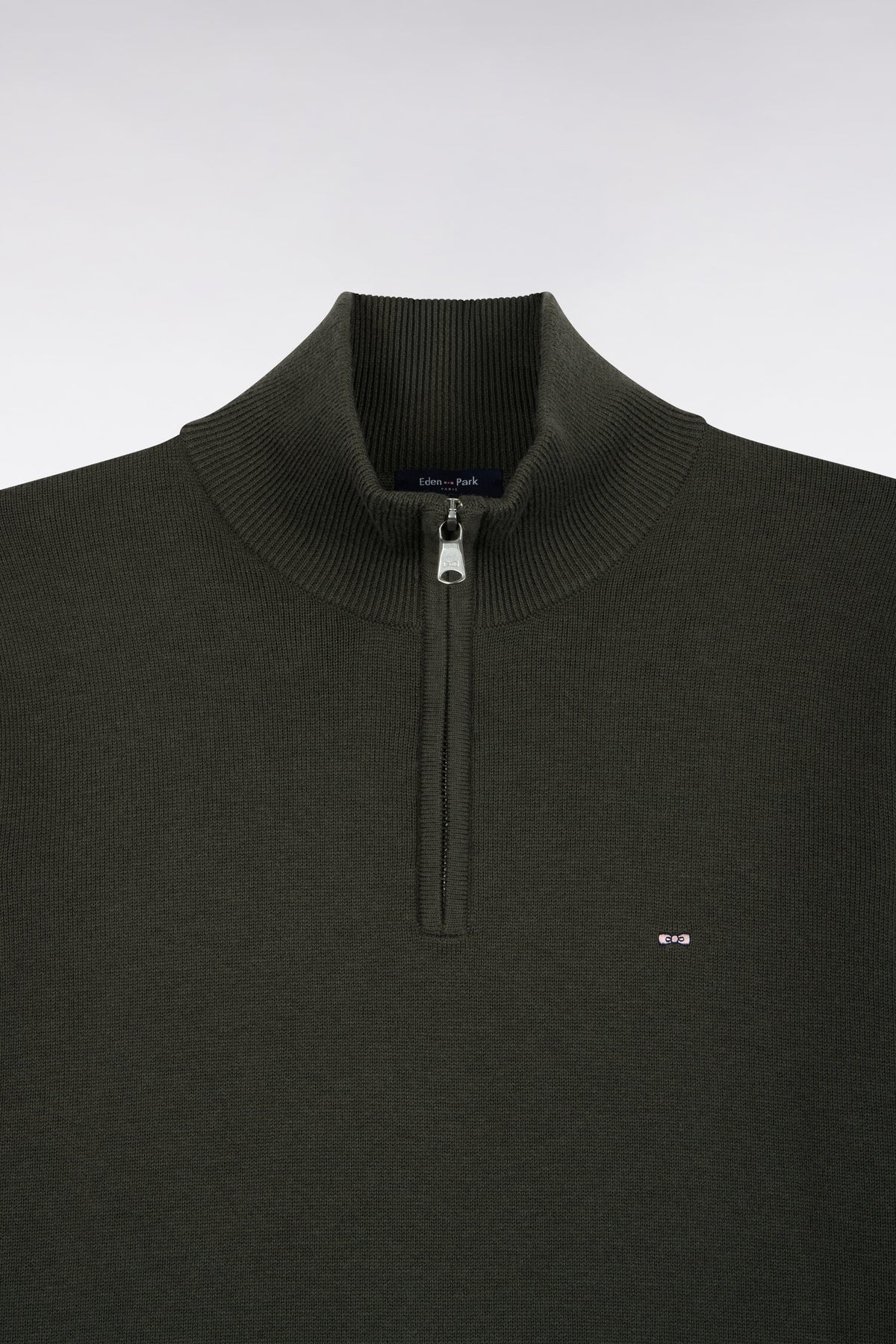 Straight cut khaki wool and cotton trucker neck sweater