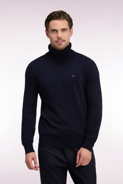 Straight cut navy wool and cotton turtleneck sweater - Image 3