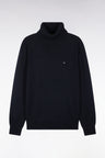 Straight cut navy wool and cotton turtleneck sweater