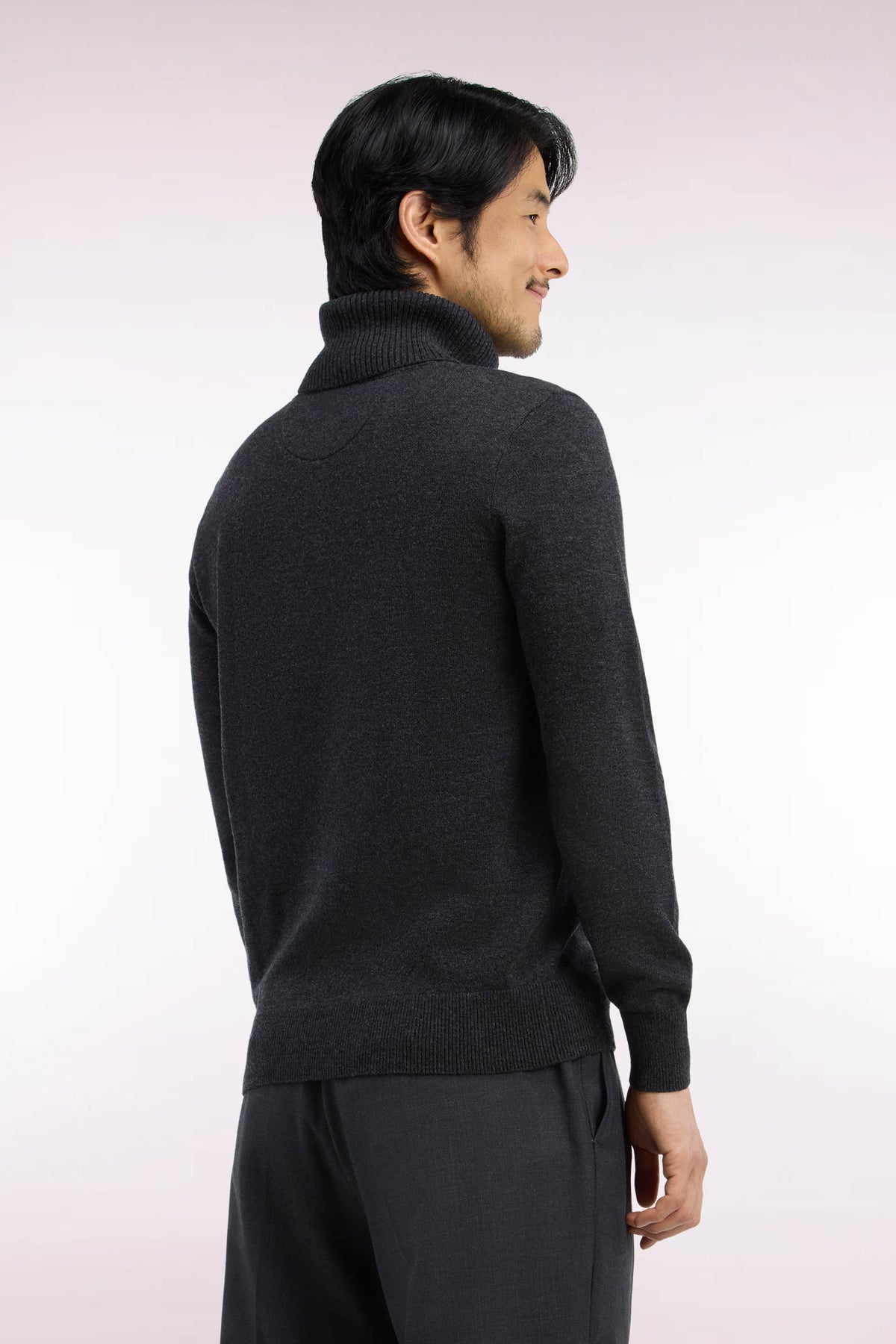 Straight cut dark gray wool and cotton turtleneck sweater