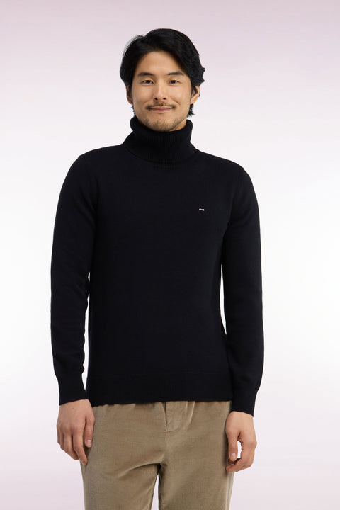 Straight cut black wool and cotton turtleneck sweater - Image 3