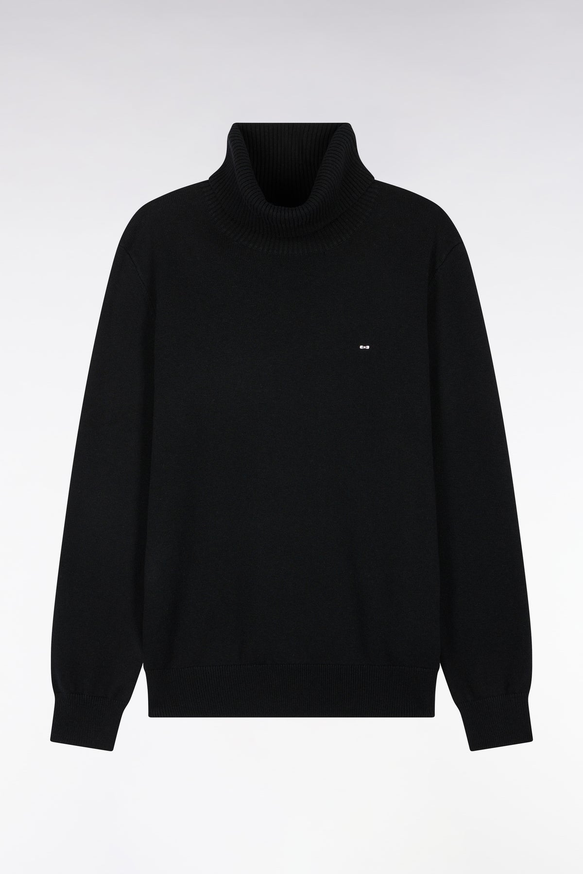 Straight cut black wool and cotton turtleneck sweater