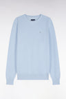 Straight cut sky blue cotton round neck sweater
