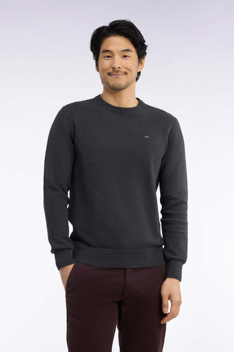 Pull col rond en coton gris foncé coupe droite - Image 3