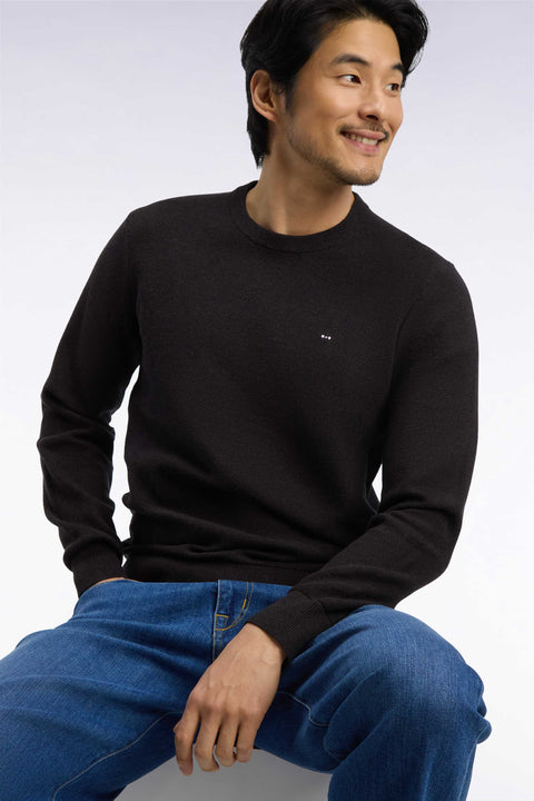 Pull col rond en coton marron coupe droite - Image 1
