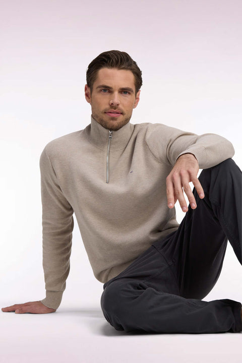 Pull col camionneur en coton beige coupe droite - Image 1