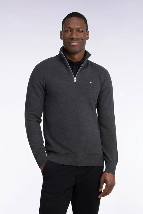 Pull col camionneur en coton gris foncé coupe droite - Image 3