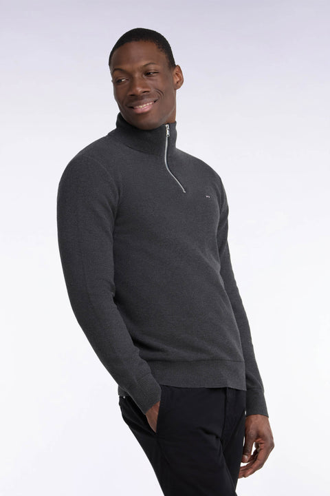 Pull col camionneur en coton gris foncé coupe droite - Image 1
