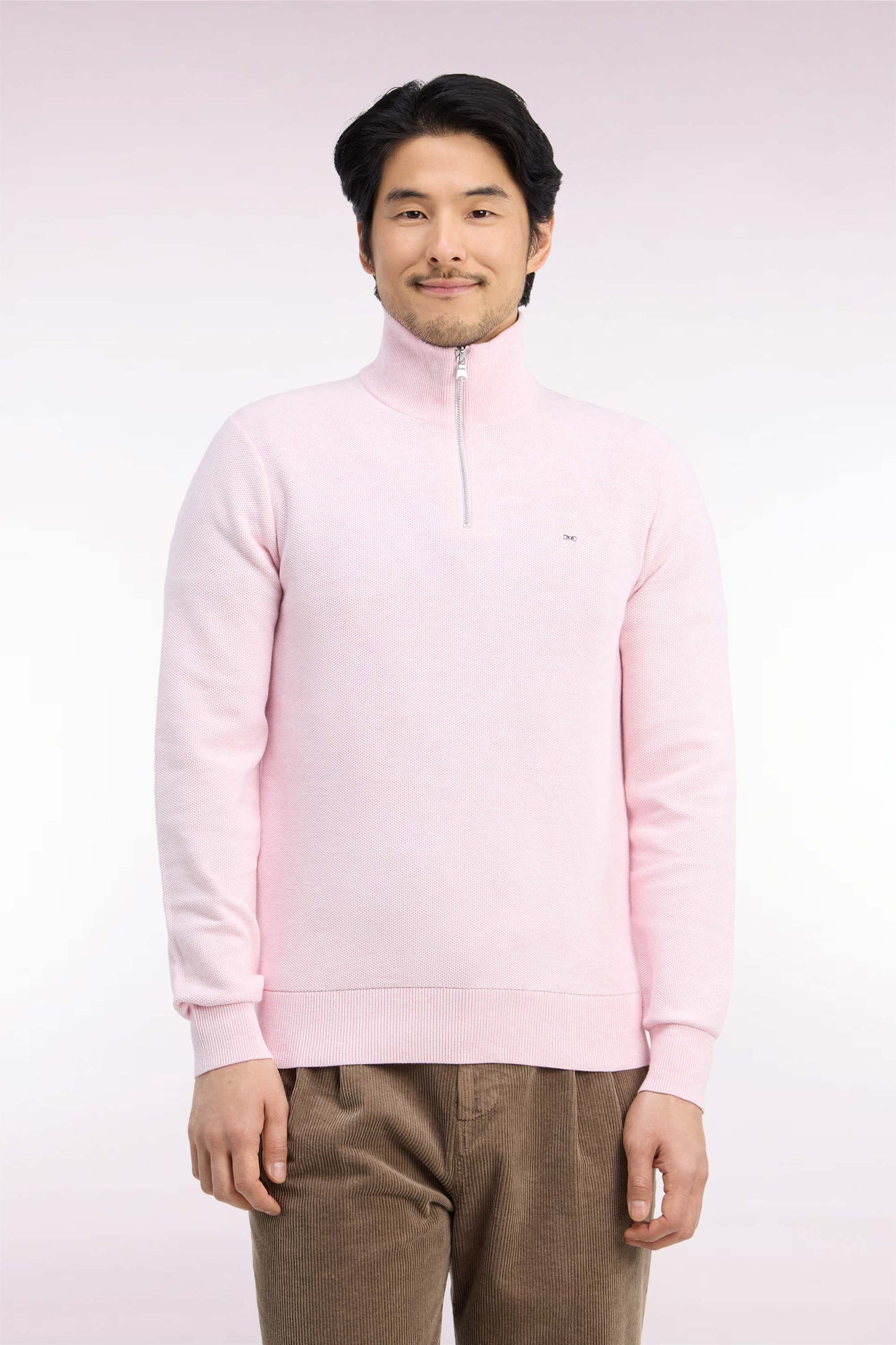 Pull col camionneur en coton rose coupe droite
