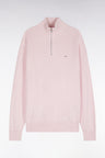 Straight cut pink cotton trucker neck sweater
