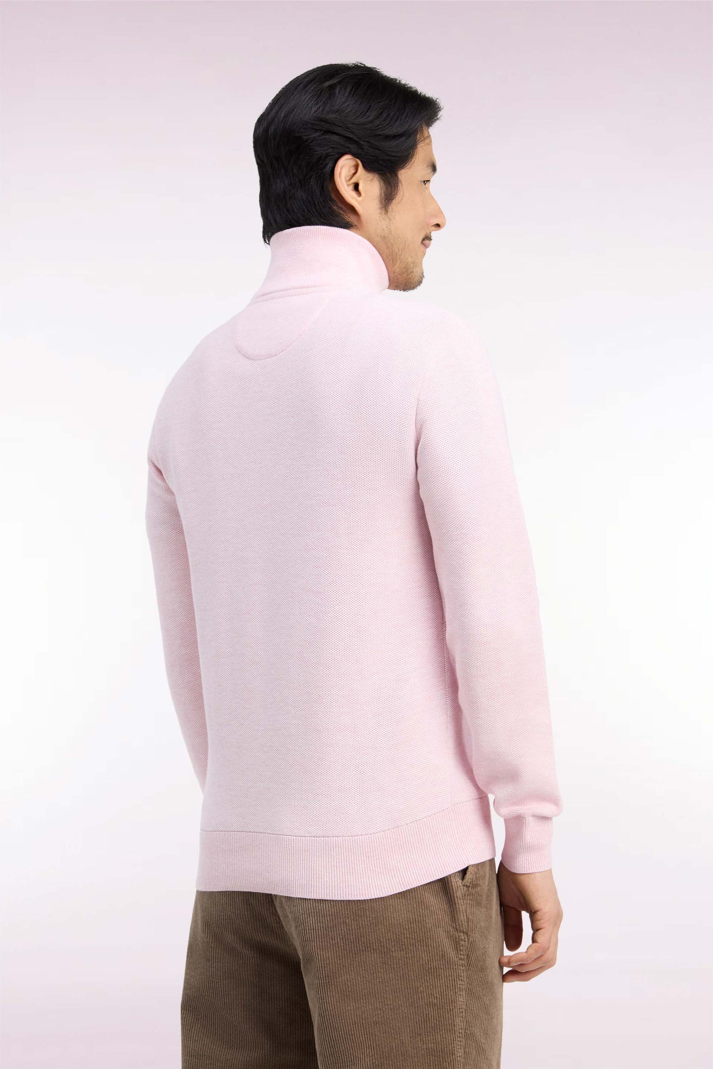Pull col camionneur en coton rose coupe droite