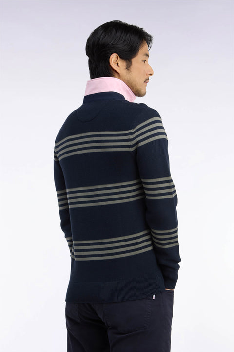 Pull à col maillot en coton vert olive et marine coupe droite - Image 3
