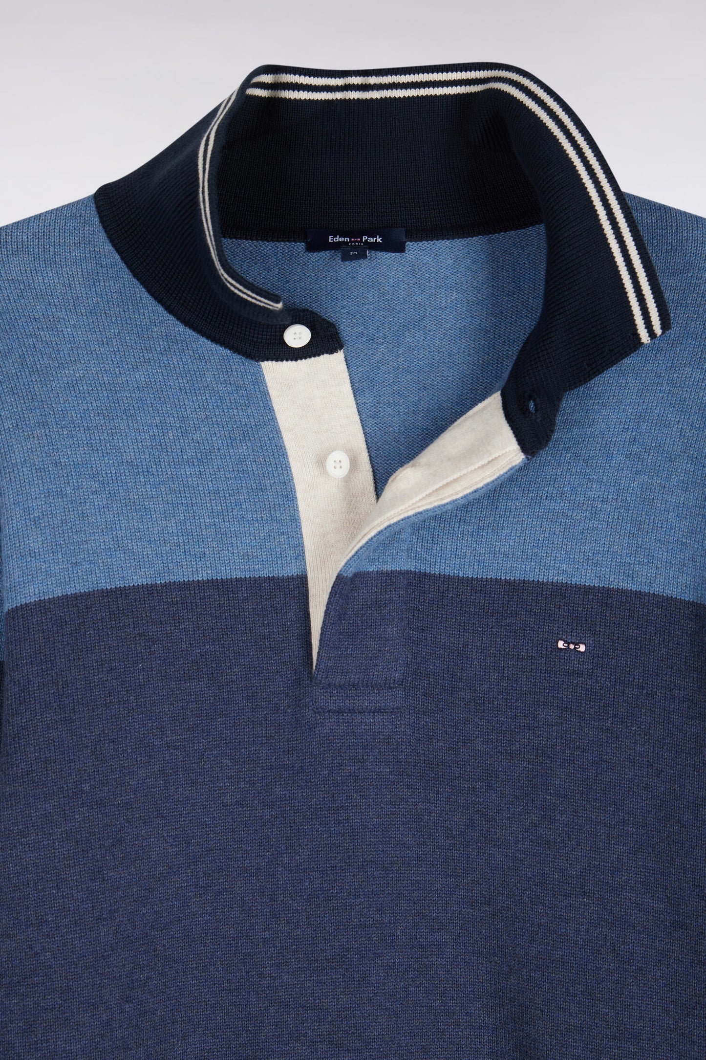 Pull à col maillot en coton tricolore à effet de rayures marine coupe regular