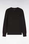 Straight-cut brown cotton and viscose round-neck sweater