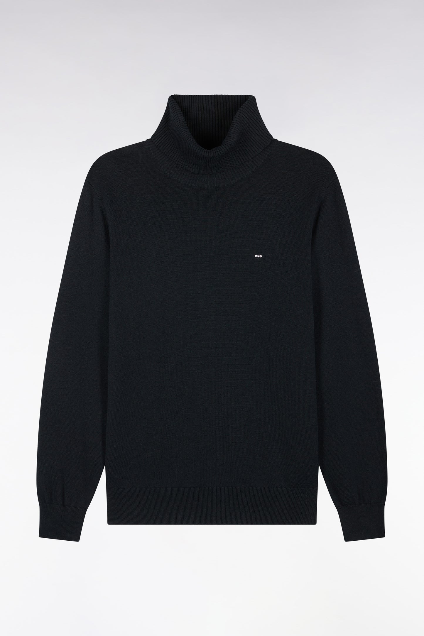 Pull à col roulé en coton et viscose noir coupe droite