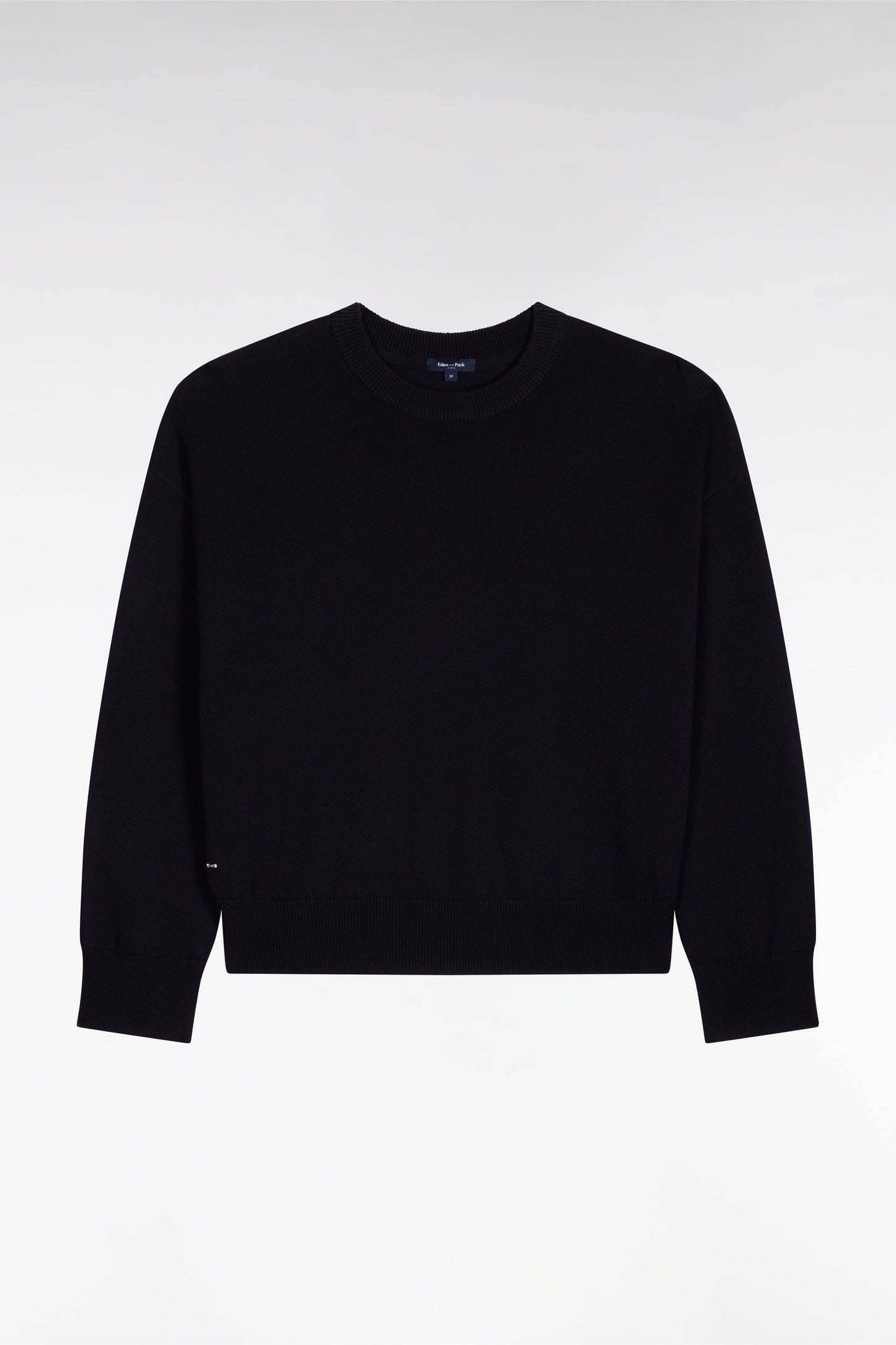 Pull col rond en laine et coton marine coupe oversized
