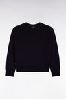 Round neck sweater in navy wool and cotton oversized cut
