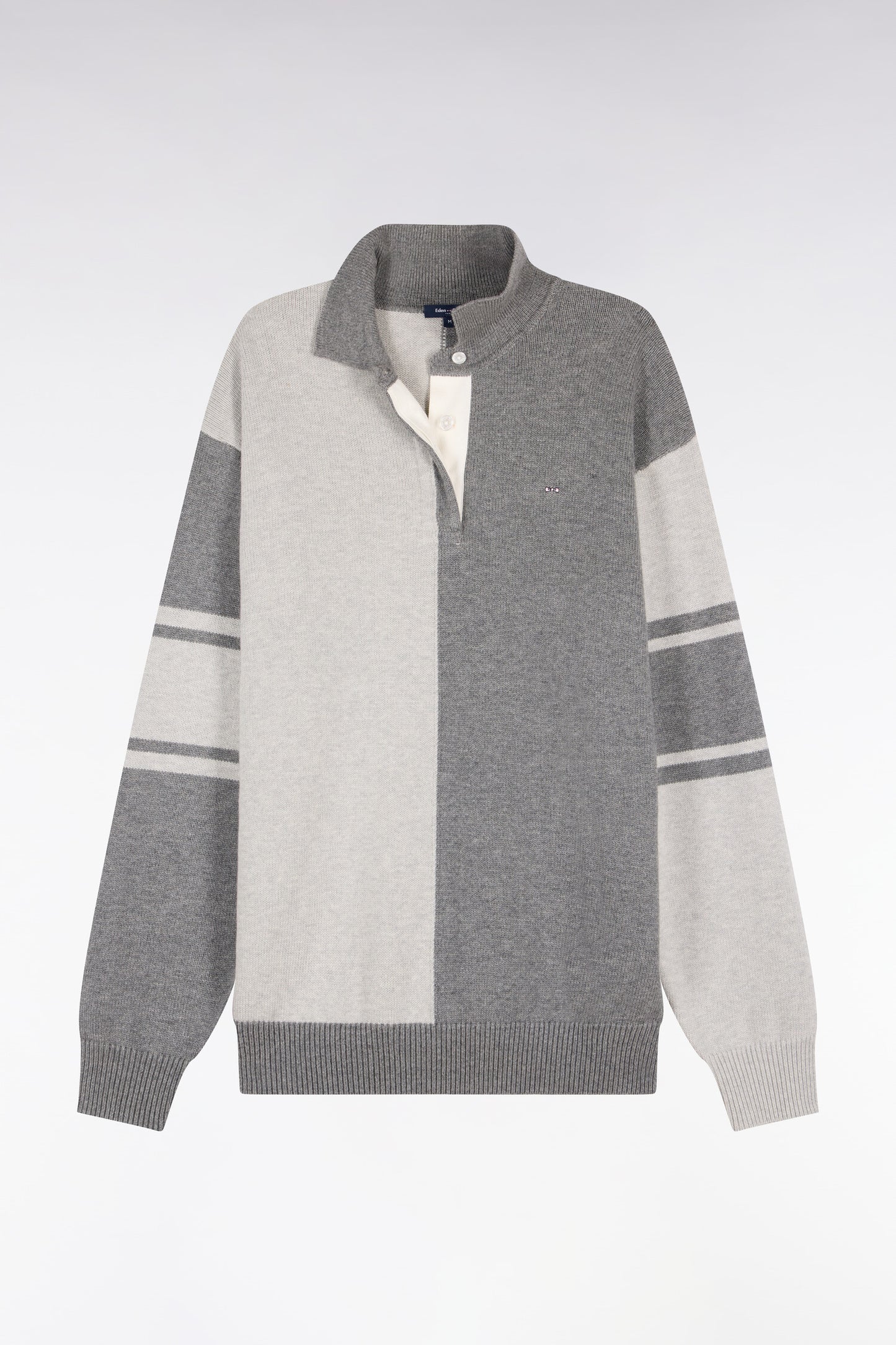 Pull col maillot en laine et coton gris coupe oversized