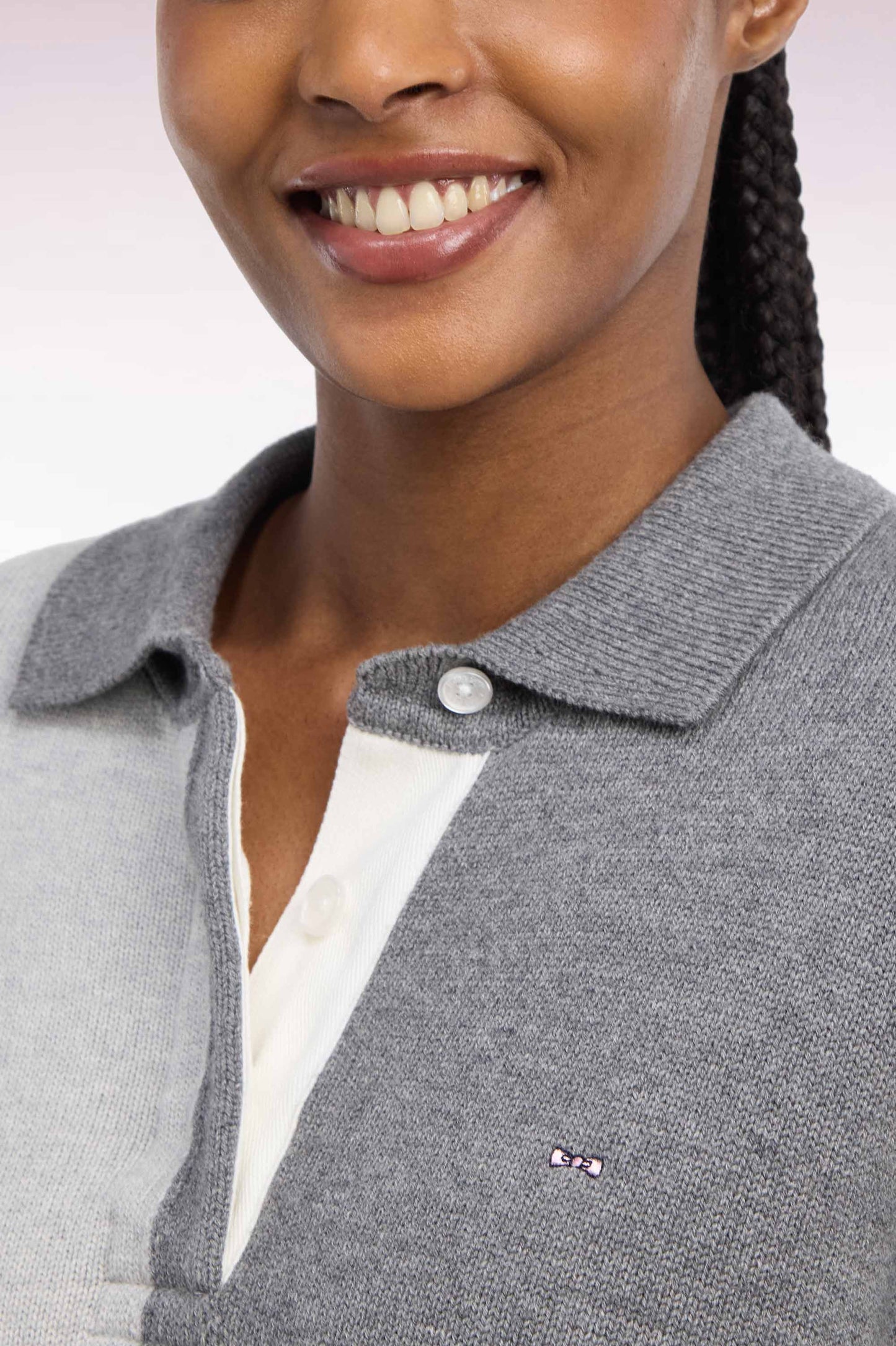 Pull col maillot en laine et coton gris coupe oversized