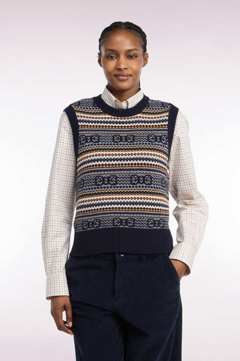 Pull sans manches en laine et coton marine - Image 3