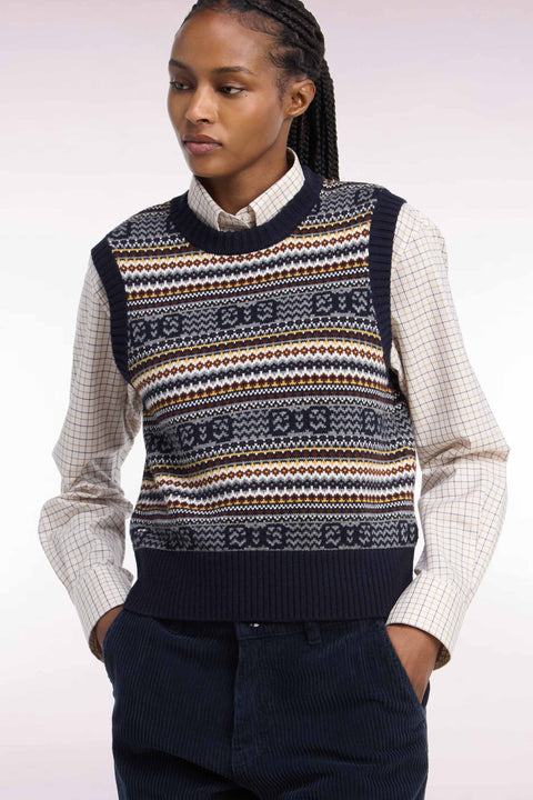 Pull sans manches en laine et coton marine - Image 1