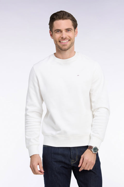 Sweatshirt à col rond en molleton coton écru coupe droite - Image 3
