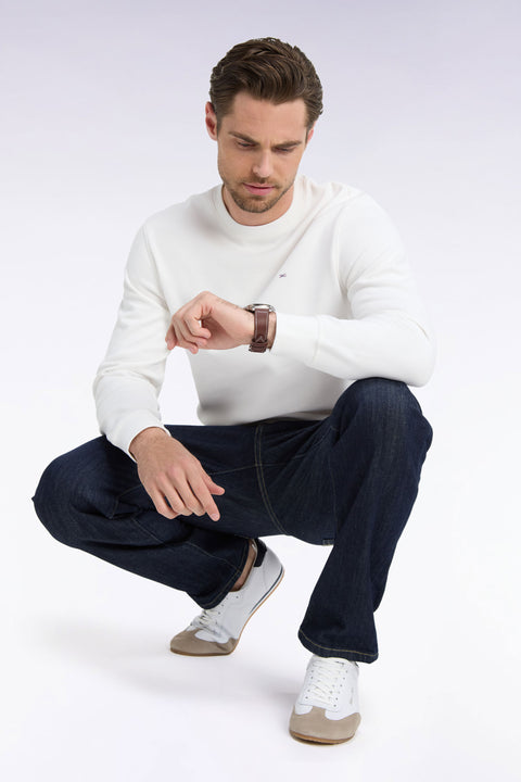 Sweatshirt à col rond en molleton coton écru coupe droite - Image 1