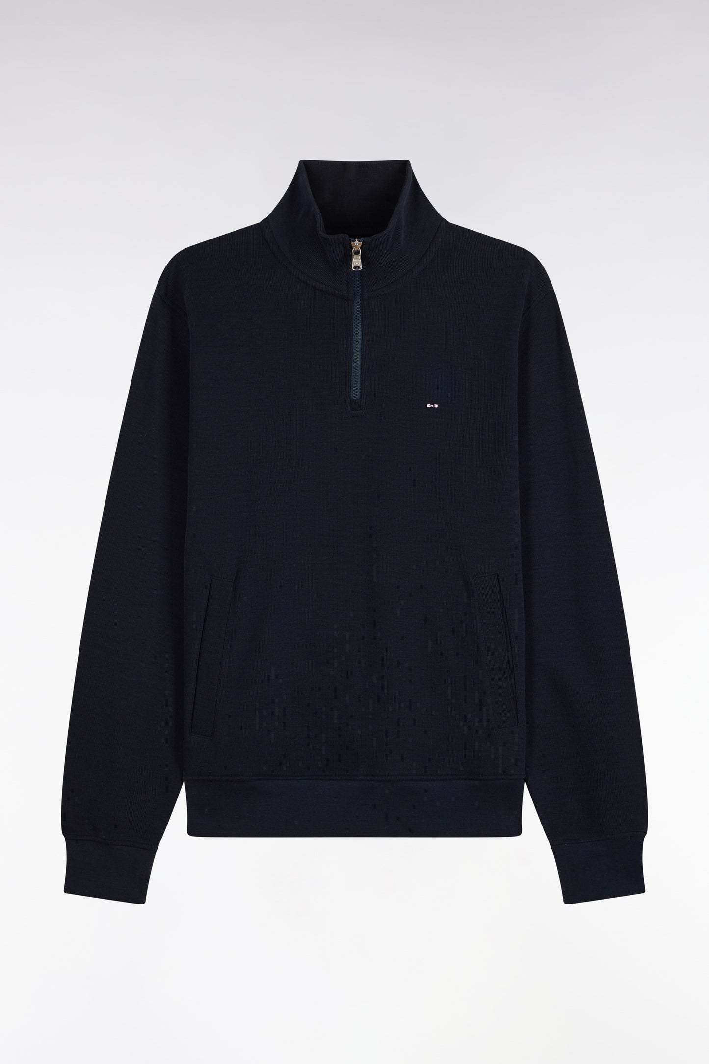 Sweatshirt col camionneur en molleton coton marine coupe droite