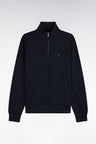 Straight cut navy cotton fleece trucker neck sweatshirt