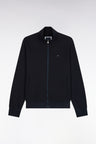 Zippered sweatshirt in navy cotton fleece, straight cut