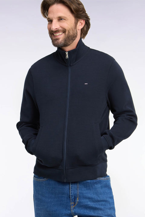 Sweatshirt zippé en molleton coton marine coupe droite - Image 1
