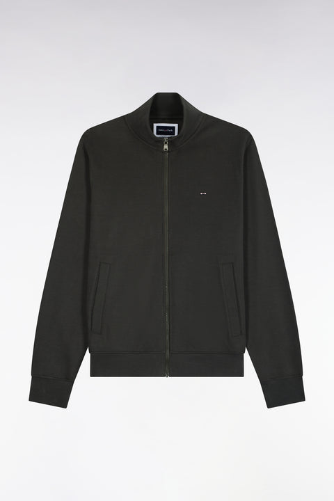 Sweatshirt zippé en molleton coton kaki coupe droite - Image 2