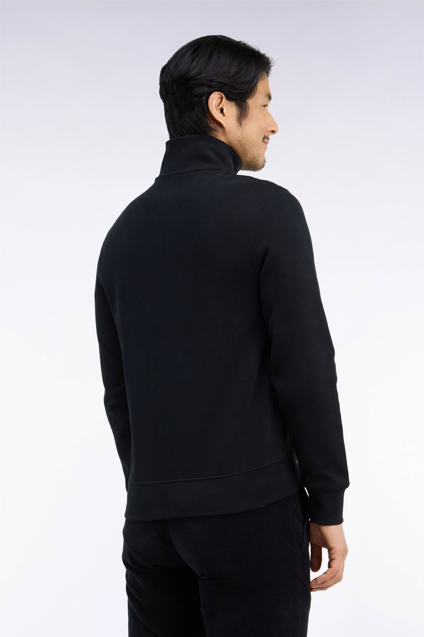 Sweatshirt zippé en molleton coton noir coupe droite