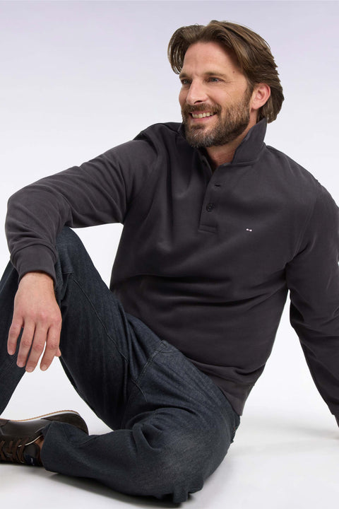 Straight cut brown cotton polo collar sweatshirt - Image 1