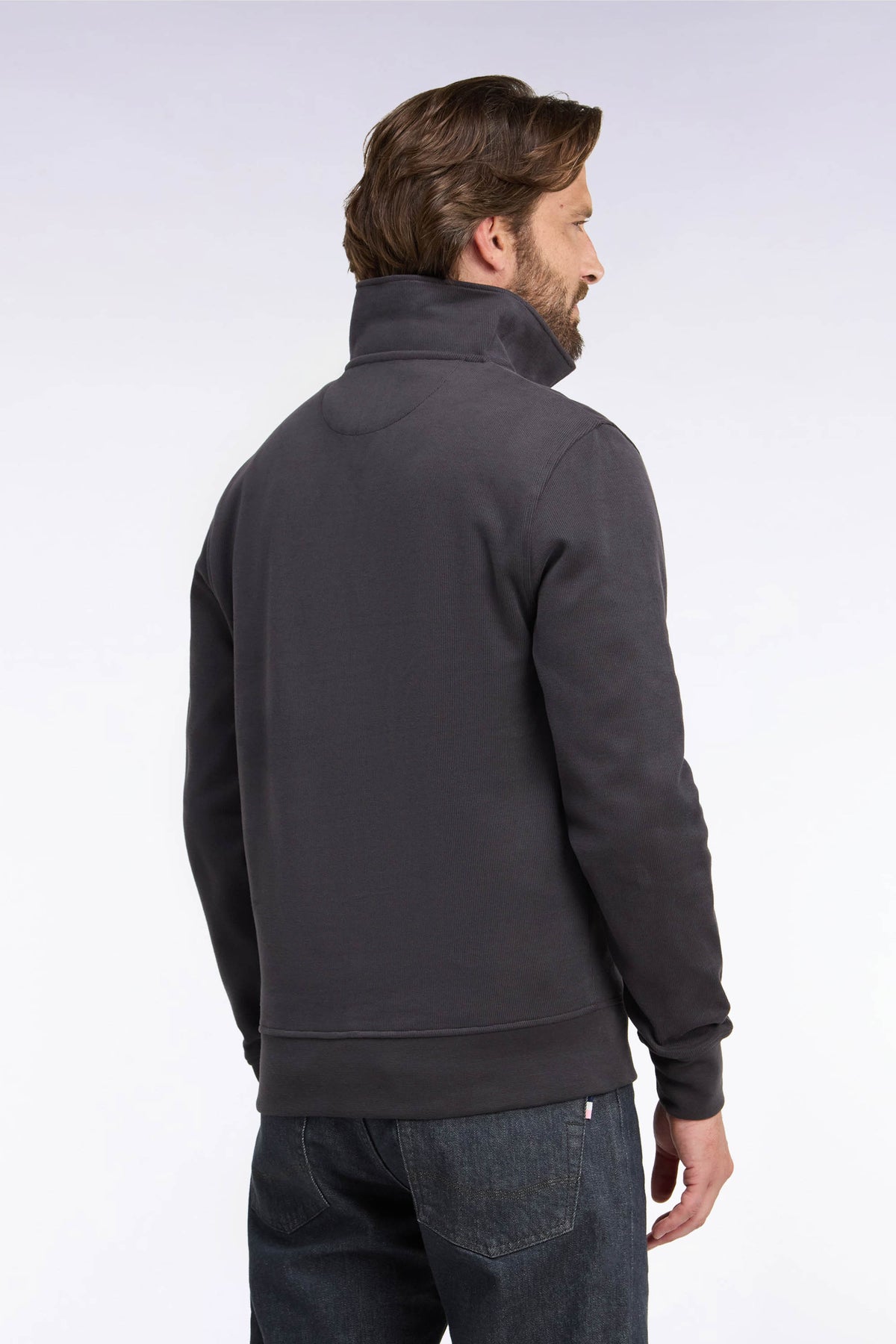 Sweatshirt col polo en coton marron coupe droite