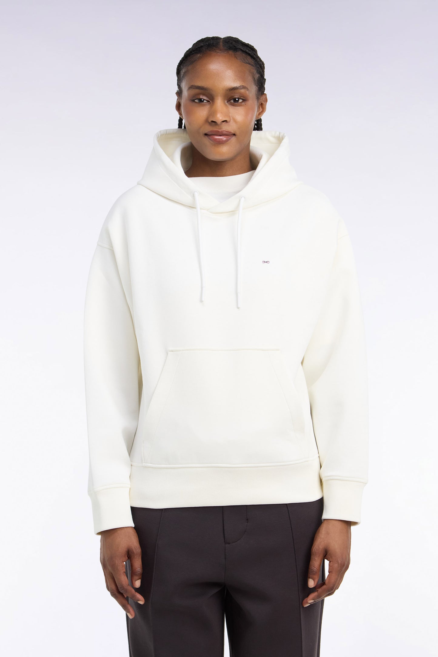 Sweatshirt à capuche unisexe en interlock écru coupe loose