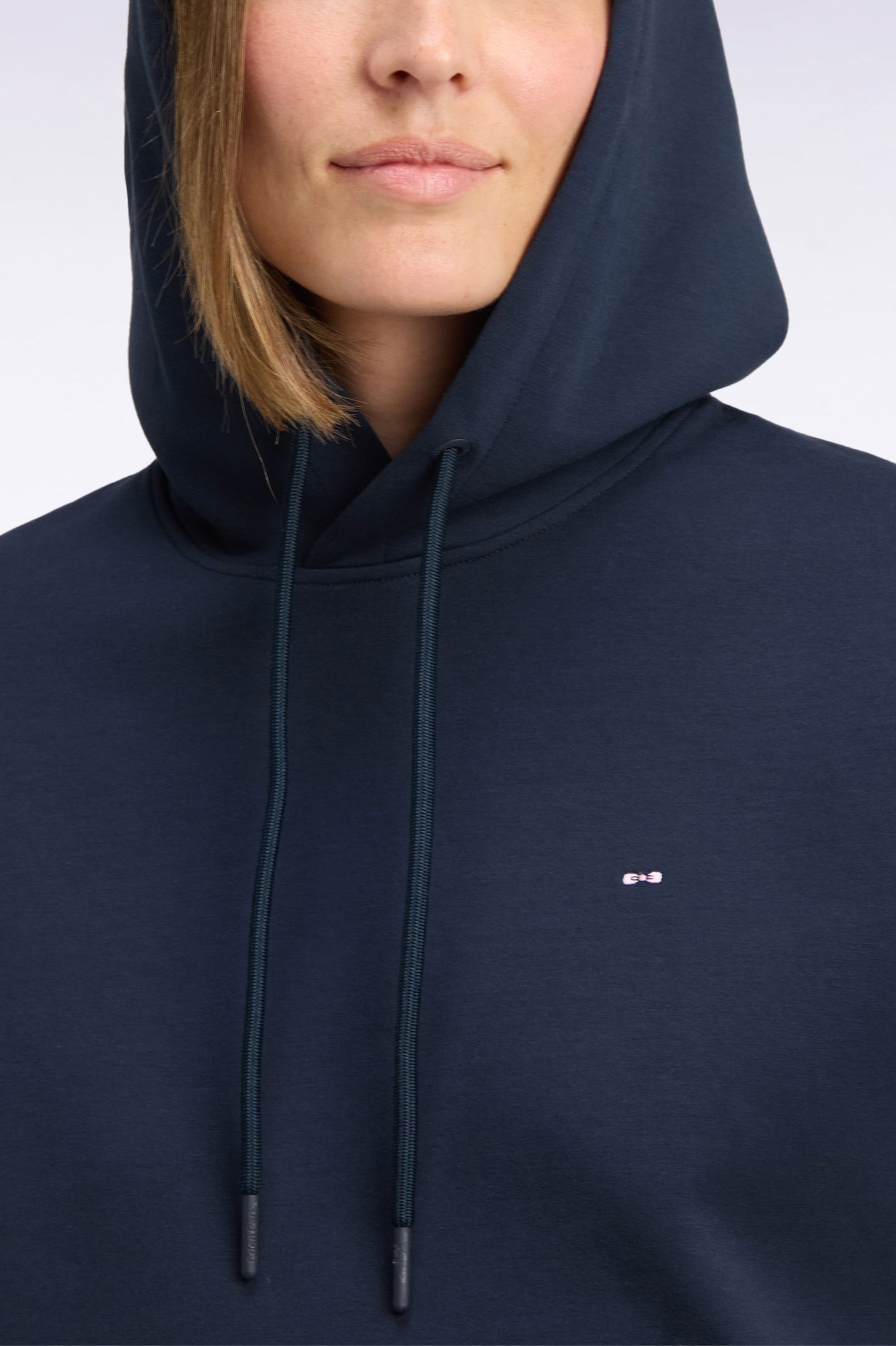 Sweatshirt à capuche unisexe en interlock marine coupe loose