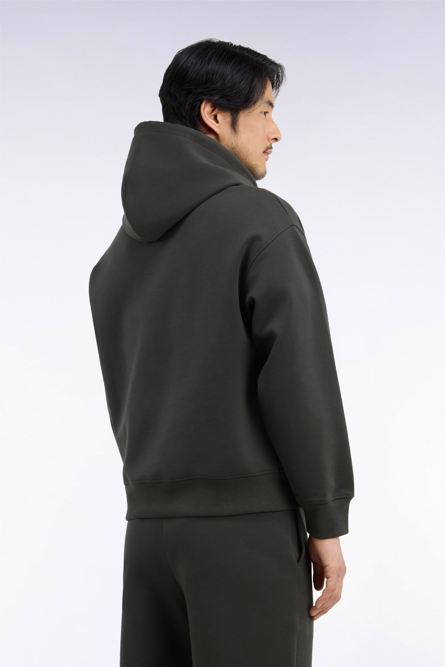 Sweatshirt à capuche unisexe en interlock kaki coupe loose
