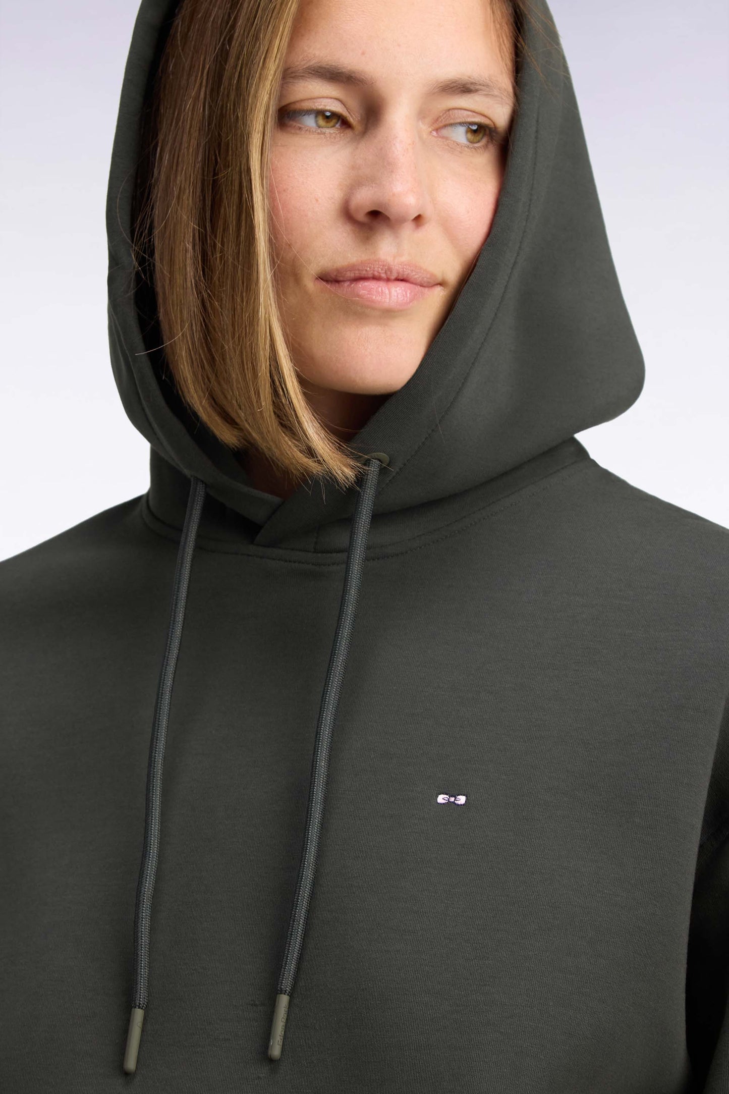 Sweatshirt à capuche unisexe en interlock kaki coupe loose