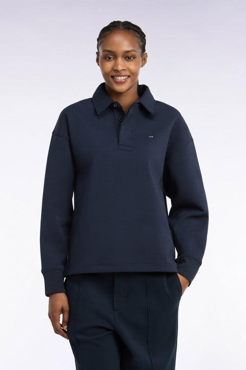 Sweatshirt unisexe à col maillot en interlock de coton marine - Image 3