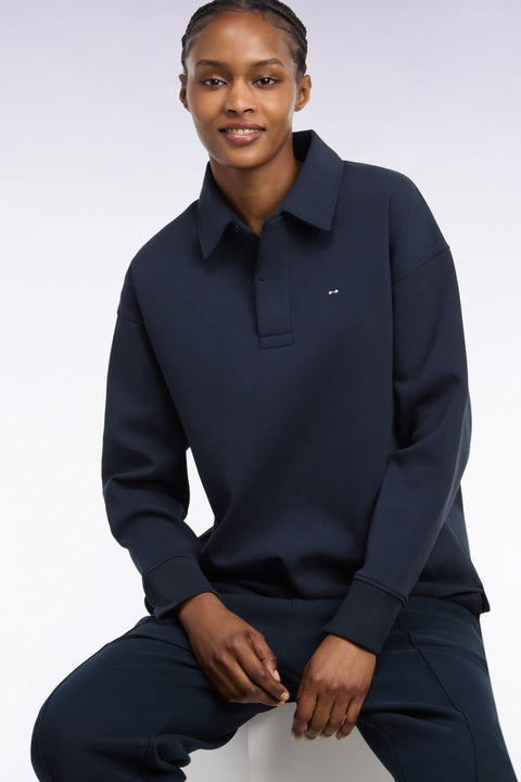 Sweatshirt unisexe à col maillot en interlock de coton marine - Image 1
