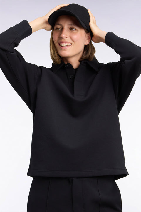 Sweatshirt unisexe à col maillot en interlock de coton noir - Image 1