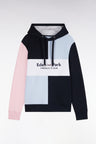Straight-cut embroidered navy cotton hooded sweatshirt