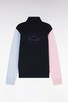 Zipped sweatshirt in tricolor cotton fleece embroidered straight cut