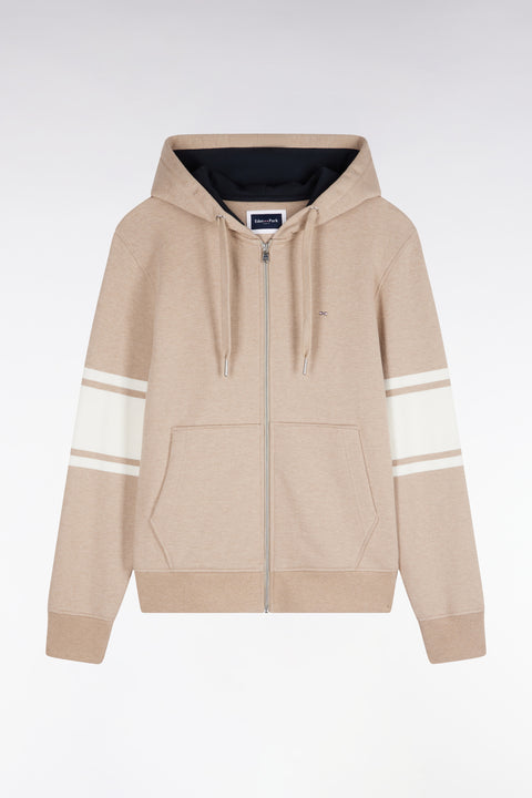 Sweatshirt à capuche zippé en molleton coton beige coupe droite - Image 2
