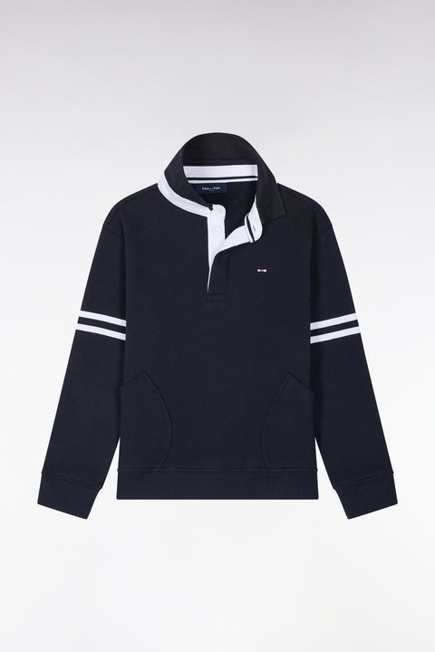 Sweatshirt à capuche zippé marine broderie Eden Park coupe droite - Image 1