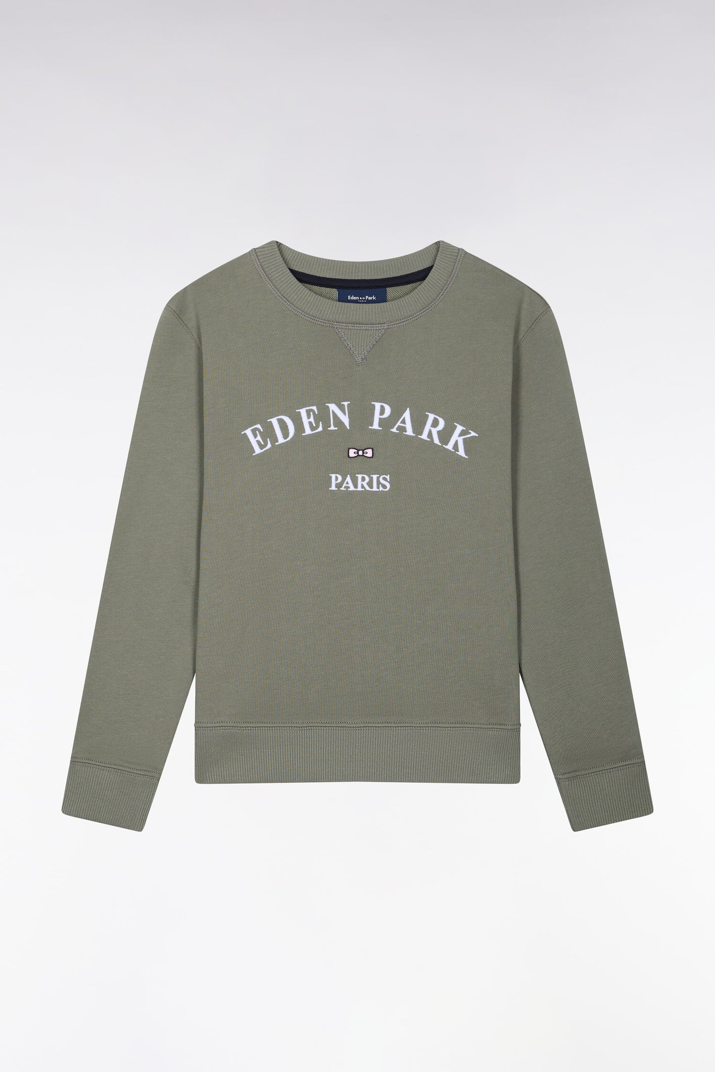 Sweatshirt en coton éponge kaki broderie Eden Park coupe droite