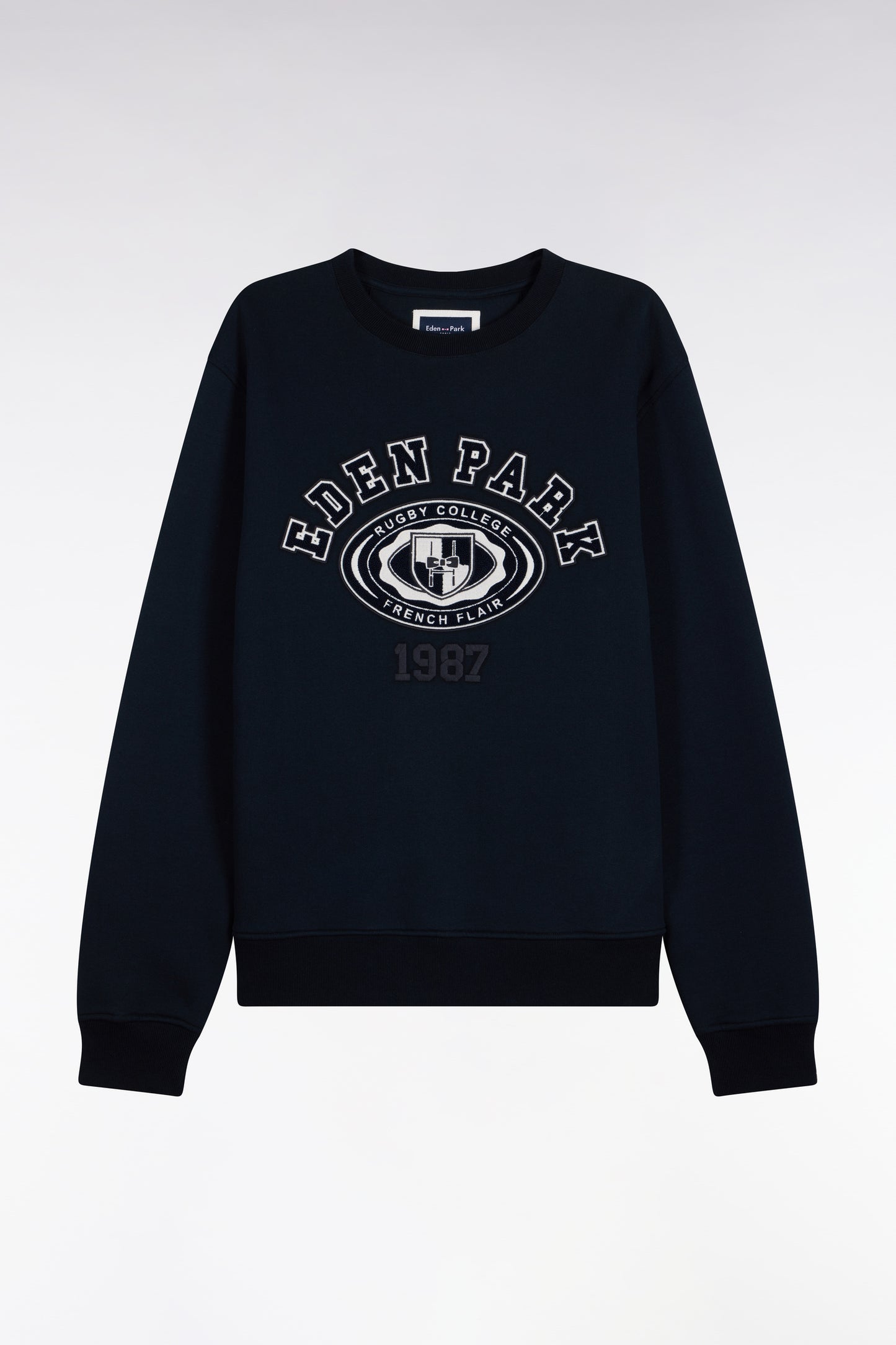 Sweatshirt en molleton marine brodé coupe droite